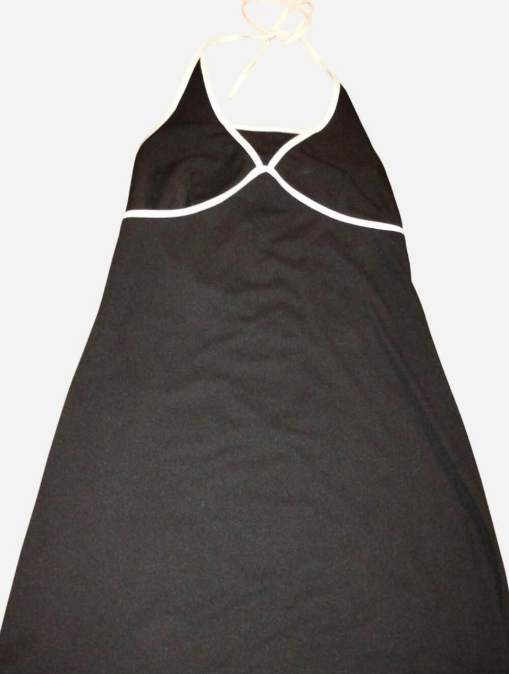 Vintage B. Moss Dress Collection Black Halter Mini Dress with White Piping trim